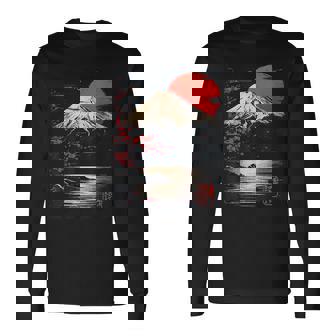 富士山と桜の至福 ヴィンテージ日本美術フュージョンtシャツ 長袖Tシャツ - Kawaiitshirt