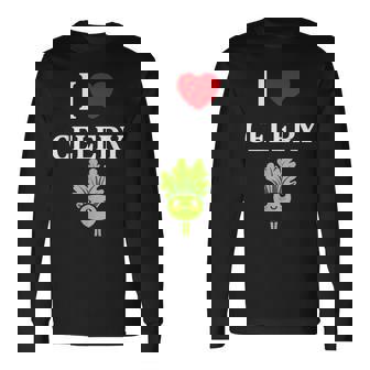 小さな野菜 セロリ ミニマリスト かわいい シンプル セロリ I Love Celery 長袖Tシャツ - Kawaiitshirt