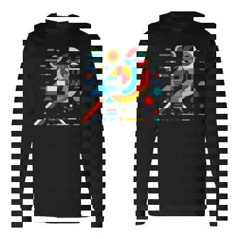 幾何学的 ミニマリズム モダン イラスト スズメ 鳥 アート 長袖Tシャツ - Kawaiitshirt