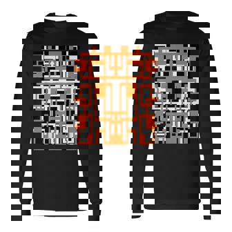 幾何学的図形 パターン オレンジ 白 黒 背景 長袖Tシャツ - Kawaiitshirt