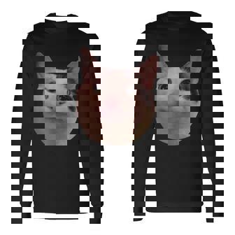 微笑む猫のミームベルーガ 長袖Tシャツ - Kawaiitshirt