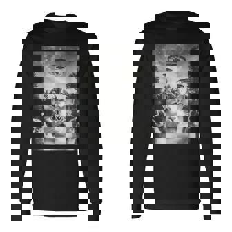 怖い猫 エイリアン Ufo 宇宙愛好家 面白い 長袖Tシャツ - Kawaiitshirt