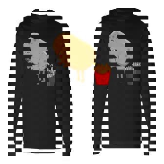 愉快なフライドポテト食べ物デザイン 男女兼用 長袖Tシャツ - Kawaiitshirt