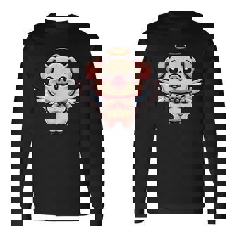 愛らしい天使の豚の漫画とハロー。 長袖Tシャツ - Kawaiitshirt