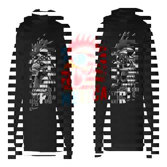 愛国心が強いチキンメリカ アメリカ国旗 鶏好き 7月4日 長袖Tシャツ - Kawaiitshirt