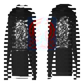 愛国的なスケルトン ロックンロールミュージック アメリカンスタイル 長袖Tシャツ - Kawaiitshirt