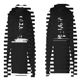 戦艦【三笠】軍艦 シルエット 日本 大日本帝国 海軍 帝国海軍 船 面白い ネタ 文字入り おもしろ ウケ狙い 長袖Tシャツ - Kawaiitshirt