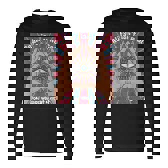 手、三角形、すべてが見える目を持つイルミナティデザイン。 長袖Tシャツ - Kawaiitshirt