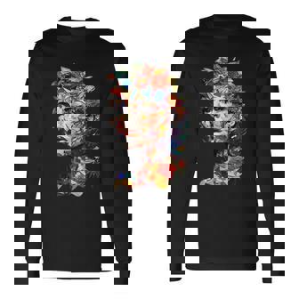 抽象的 カラフルである 花 女 芸術 顔 長袖Tシャツ - Kawaiitshirt