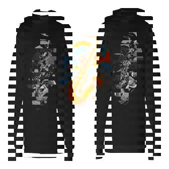 抽象音楽家 ジャズ サックス プレーヤー カラフル 長袖Tシャツ - Kawaiitshirt