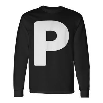 文字p 大文字 アルファベット モノグラム イニシャル 長袖Tシャツ - Kawaiitshirt