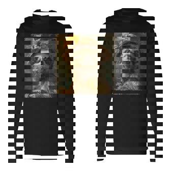 日よけ帽子をかぶったかわいいナマケモノ、面白いナマケモノ 長袖Tシャツ - Kawaiitshirt