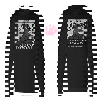 日本 カワサキ 富士山 旗 長袖Tシャツ - Kawaiitshirt