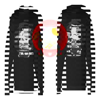 日本のカワイイ アニメ 猫 麺丼 猫 ラーメンを食べる 長袖Tシャツ - Kawaiitshirt