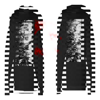 日本のクモユリ 侍 猫 グランジ 浮世絵 アニメアート 長袖Tシャツ - Kawaiitshirt