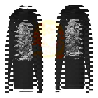 日本のサムライキャットプリント 長袖Tシャツ - Kawaiitshirt