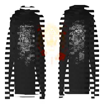 日本のタイガーフェイス 面白いグラフィックtシャツ 長袖Tシャツ - Kawaiitshirt