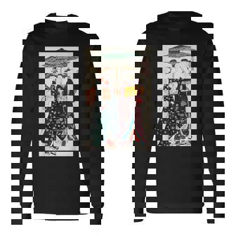 日本の伝統芸者 絵画 アート 水彩 お土産 長袖Tシャツ - Kawaiitshirt