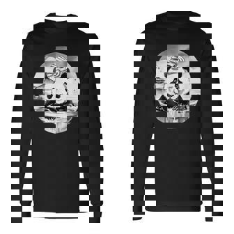 日本の温泉 パンダ 面白い 水墨画 温泉旅行 入浴 銭湯 お風呂 バスタイム 動物 和風 長袖Tシャツ - Kawaiitshirt