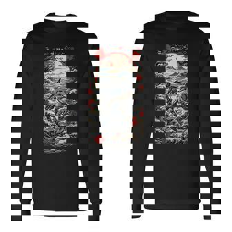 日本の美的マグロ漁師デザイン レトロ浮世絵 長袖Tシャツ - Kawaiitshirt