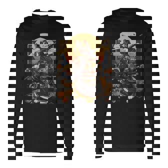 日本の芸術 猫 忍者 浮世絵 アニメスタイル サムライキャット 長袖Tシャツ - Kawaiitshirt