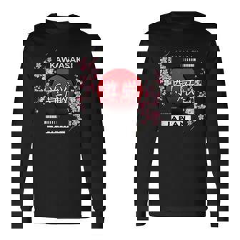 日本の都市の桜桜の花、川崎 長袖Tシャツ - Kawaiitshirt