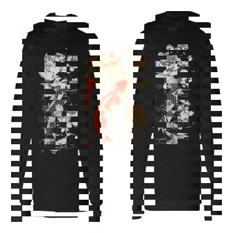 日本の鯉 魚 蓮の花 ヴィンテージ アート 日本 長袖Tシャツ - Kawaiitshirt