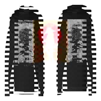 日本アート サムライ ビンテージ ファイター レトロデザイン 長袖Tシャツ - Kawaiitshirt