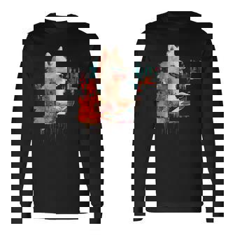 日本スピッツ 犬 モチーフ ペット 幾何学 日本スピッツ 長袖Tシャツ - Kawaiitshirt