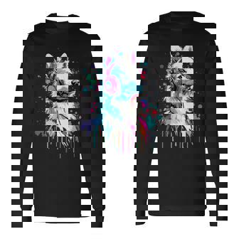 日本スピッツ好き ヘッドフォン装着 おもしろい 日本スピッツ 長袖Tシャツ - Kawaiitshirt