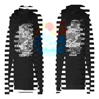 日本山 富士 大波 神奈川 日本 ヴィンテージアート 長袖Tシャツ - Kawaiitshirt