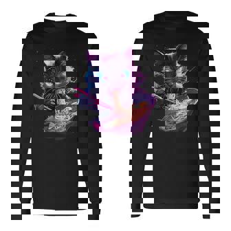 日本美術 ラーメン 猫 忍者 シンセウェーブ スタイル サムライキャット 長袖Tシャツ - Kawaiitshirt