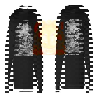 日本美術 ラーメン 猫 忍者 浮世絵 アニメ風 侍猫 長袖Tシャツ - Kawaiitshirt