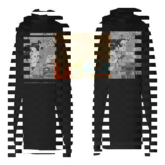 日本美術 桜猫と寿司 長袖Tシャツ - Kawaiitshirt