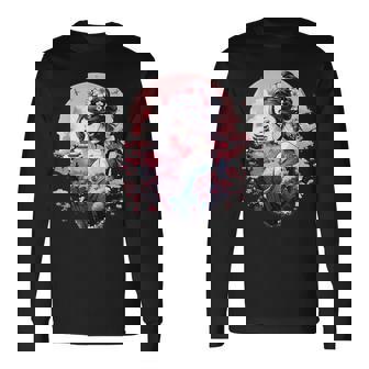 日本美術 浮世絵 アニメ 芸者 桜 富士山 長袖Tシャツ - Kawaiitshirt