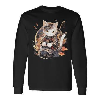 日本美術 猫 忍者 浮世絵 アニメ風 侍猫 長袖Tシャツ - Kawaiitshirt