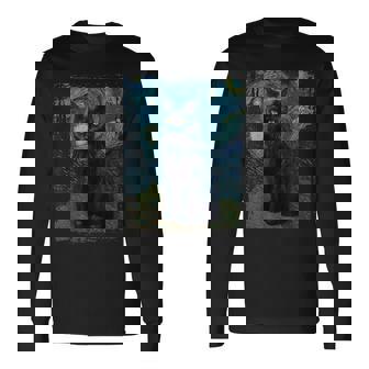 星月夜 ヴィンセント・ヴァン・ゴッホ 黒猫 レトロ絵画 猫 長袖Tシャツ - Kawaiitshirt