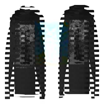 星月夜 ヴィンセント・ヴァン・ゴッホ 黒猫 レトロ絵画 猫 長袖tシャツ 長袖Tシャツ - Kawaiitshirt