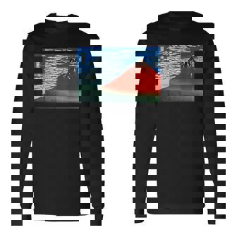 晴天の赤富士山 日本風景アートプリント 長袖Tシャツ - Kawaiitshirt