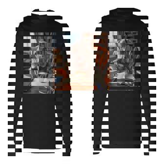 書斎でワイマラナー犬を書く詩 3 長袖Tシャツ - Kawaiitshirt