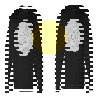 月 に映る 鳥獣戯画 兎 デザイン ウサギ うさぎ メンズ レディース キッズ 和風 和柄 グラフィック 長袖Tシャツ - Kawaiitshirt