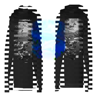 月 イルカ 宇宙 イルカ 長袖Tシャツ - Kawaiitshirt