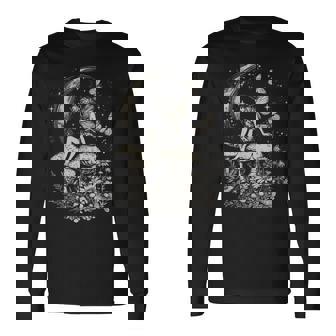 月と星の下のキノコに座る妖精 長袖Tシャツ - Kawaiitshirt