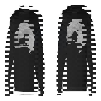 月と犬のシルエット シェルティーシェットランドシープドッグ 長袖Tシャツ - Kawaiitshirt