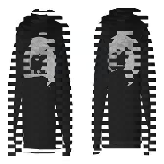 月と犬のシルエット ポンポメラニアン 長袖Tシャツ - Kawaiitshirt