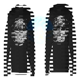 月面着陸 地球 グラフィック 長袖Tシャツ - Kawaiitshirt