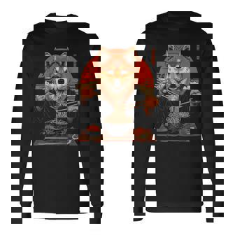 柴犬 ラーメン 麺 日本犬好き アニメ デザイン 長袖Tシャツ - Kawaiitshirt