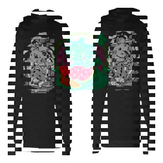 桃とスイカの漫画かわいいドラゴン 長袖Tシャツ - Kawaiitshirt