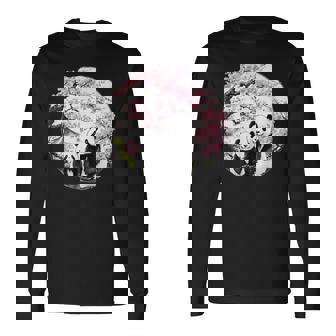 桜 パンダ お花見 親子 春 水墨画 和風 動物 長袖Tシャツ - Kawaiitshirt