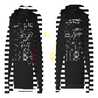 楽器 音楽 ピアノ 管楽器 木管楽器 弦楽器 音符 Music Is My Happy Place 長袖Tシャツ - Kawaiitshirt